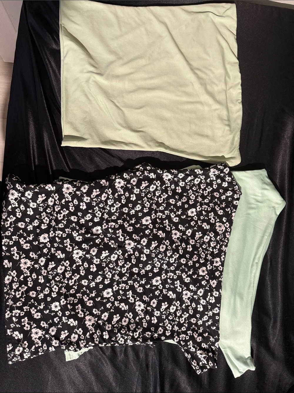 Black Floral Top with Mint Green Layers